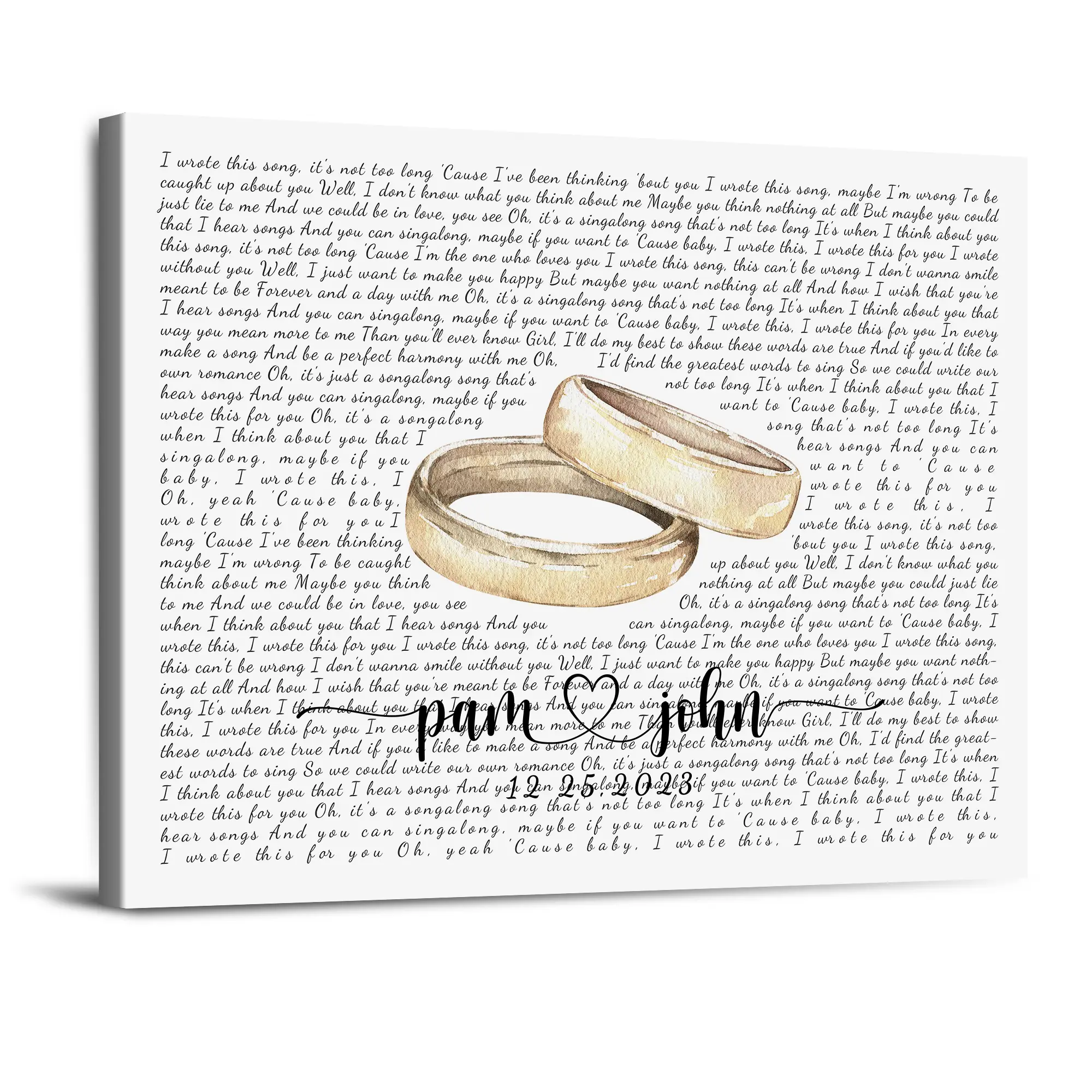 Custom Song Lyrics Wedding rings Wall art Photo or Canvas Prints with Couple's Names and Special Date on it,Perfect Present for Anniversary,Wedding,Birthday,Holidays