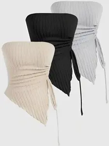 Women's Fashion Off-Shoulder Short Fitted Top, Polyester Knit Solid Color Casual Style Home Wear, Available in 1/3 Options