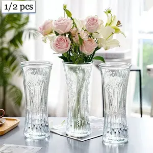 1/2 pcs Extra Large Glass Vase, Transparent Water Culture Bamboo, Office Dining Room Living Room Home Decor, Dried Flower Insert Vase Ornament