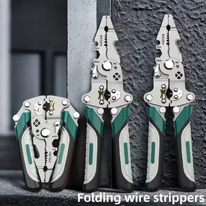 Foldable Multifunctional Electrician Industrial Wire Stripper, Durable High Carbon Steel Precision Tool for Cutting Crimping Stripping