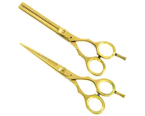 Professional Gold color Hair Cutting Scissors Set 6.5, Stainless Steel Hair Scissor for Salon and Home, Hair Stylist, Razor Edge Barber Shears Haircare Heatless Gift Lightweight