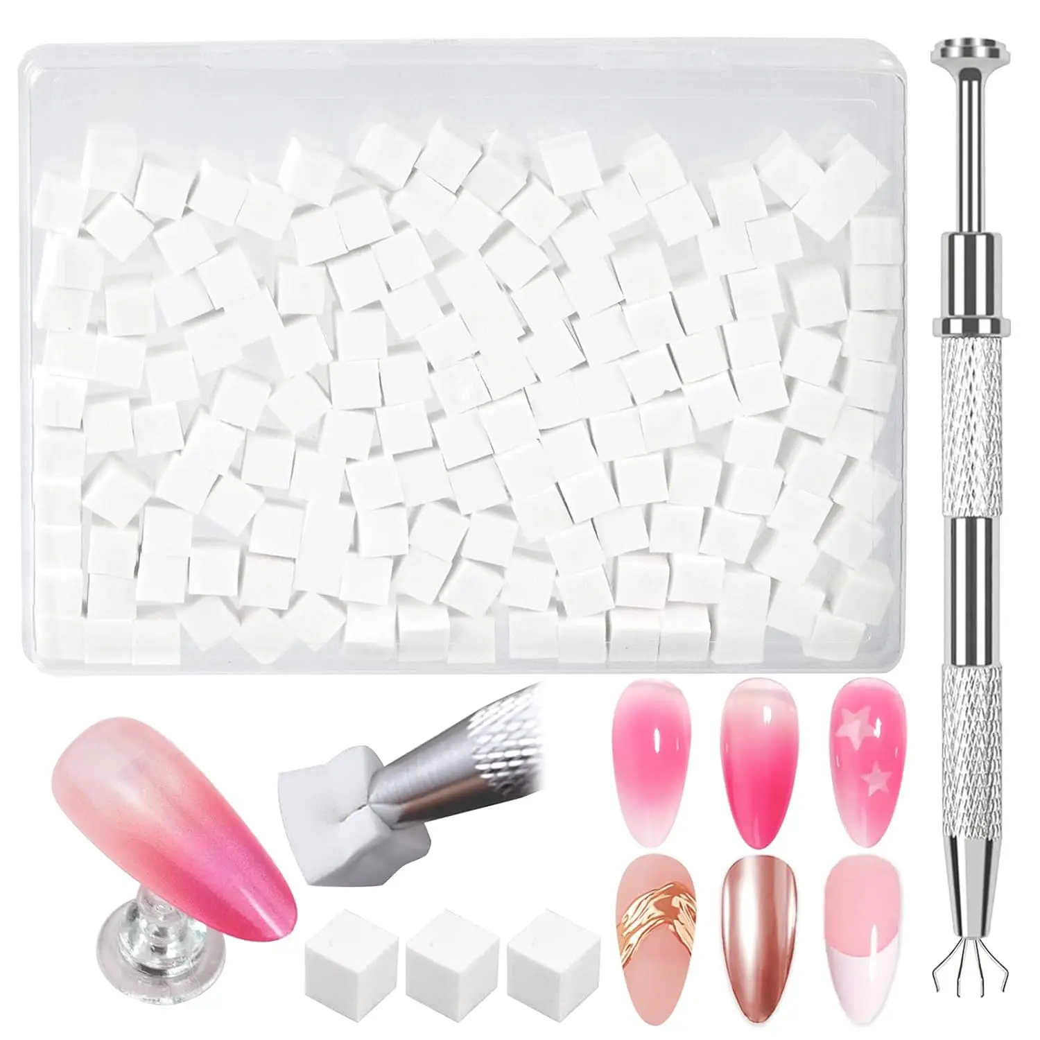 150 PCS Nail Ombre Sponge Kit with Grabbing Pen Soft Nail Sponges for Gel Polish Gradient Blending Mini Sponge Cubes Nail Art Brushes Manicure Tools & Nail Art Supplies with Storage Case