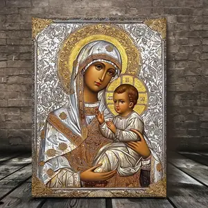 2D 1pc Frame Byzantine Style Canvas Art - Elegant Religious Wall Decoration, Suitable for Home, Room, Restaurant, Bathroom| Complex Details| Wooden Frame Art, Perfect Holiday Gift, Indoor Wall Painting, Religious Wall Decoration