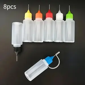 8pcs Precision Tip Applicator Bottles, 0.34oz, Durable Plastic - 6 Random Colors, Includes 2 Mini Funnels for DIY Painting Supplies, DIY Crafts, Painting, Ink, Acrylic Art