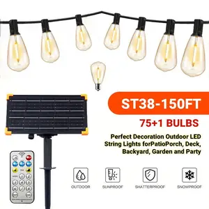 DAYBETTER  ST38 Solar String Lights with Shatterproof Edison Bulb Waterproof 2700K Warm Light 8 Modes for Yard Garden Party Christmas Decoration