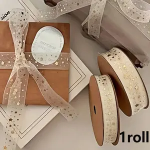 1 Roll 20m Foil Star Ribbon, Gift Wrapping Rope, Ideal for Birthday Packaging, DIY Crafts, Party Supplies, Handmade Hair Accessories