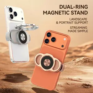 360° Rotating Phone Ring Holder with Dual Finger Loops, Foldable Adjustable Grip Stand for Hands-Free Desktop Use