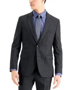 HUGO Hugo Boss Men's Charcoal Wool Blend Classic Fit Plaid Short Suit Jacket
