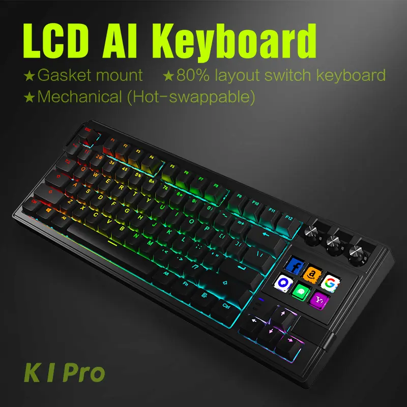 MIRABOX K1Pro LCD AI Mechanical Keyboard Full-Key Programmable with 6 Customizable LCD Keys Hot-Swappable Haimu Red Switches RGB Backlight for Gaming Streaming PC Mac