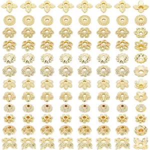 PH PandaHall 144pcs 18K Gold Plated Flower Bead Caps, 12 Styles Brass End Caps Golden Spacer Beads Caps 4~6mm Hollow Jewelry Spacer Caps for DIY Craft Earrings Bracelets Necklaces Jewelry Crafts