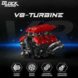 1370PCS Electric V8 Engine Building Kit | Motorized,  Flip-Open Cover | Perfect Gift for Car & Tech Lovers
