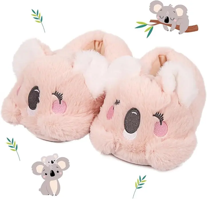Heart-Melting Koala Slippers for Women | Ultra-Soft Plush with Embroidered Face & Long Lashes | Cozy Home Essential