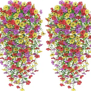 4 Pack Colorful UV Resistant Faux Daisy and Violet Vines, Plastic Faux Flowers, Perfect for Indoor Outdoor Decoration, Hassle-Free Floral Arrangements for Weddings and Celebrations