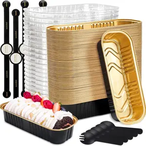 20 Pack Mini Cake Pans with Lids and Spoons, Small Aluminum Foil Loaf Pans，Mini Cake Pans for Baking, Rectangular Baking Containers for Party and Picnics, Cupcake Containers Wrappers Cheesecake Creme Brulee Ramekins ,Mother's Day Gift