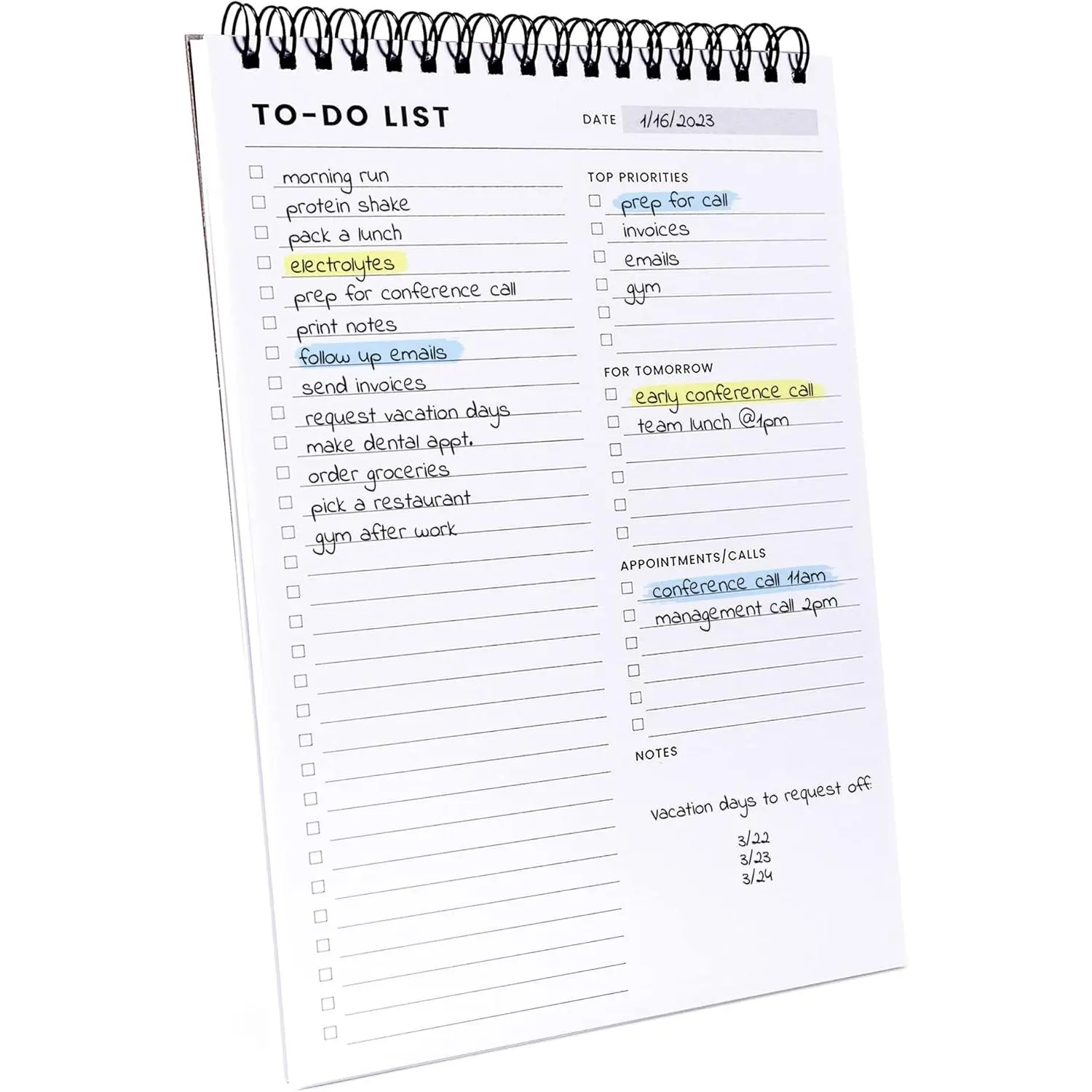 To Do List Notepad: With Multiple Functional Sections - 6.5 x 9.8" 60 Sheets - Spiral Daily Planner Notebook - Task CheckList Organizer Agenda Pad for Work - Note & Todo List Organization Notebooks