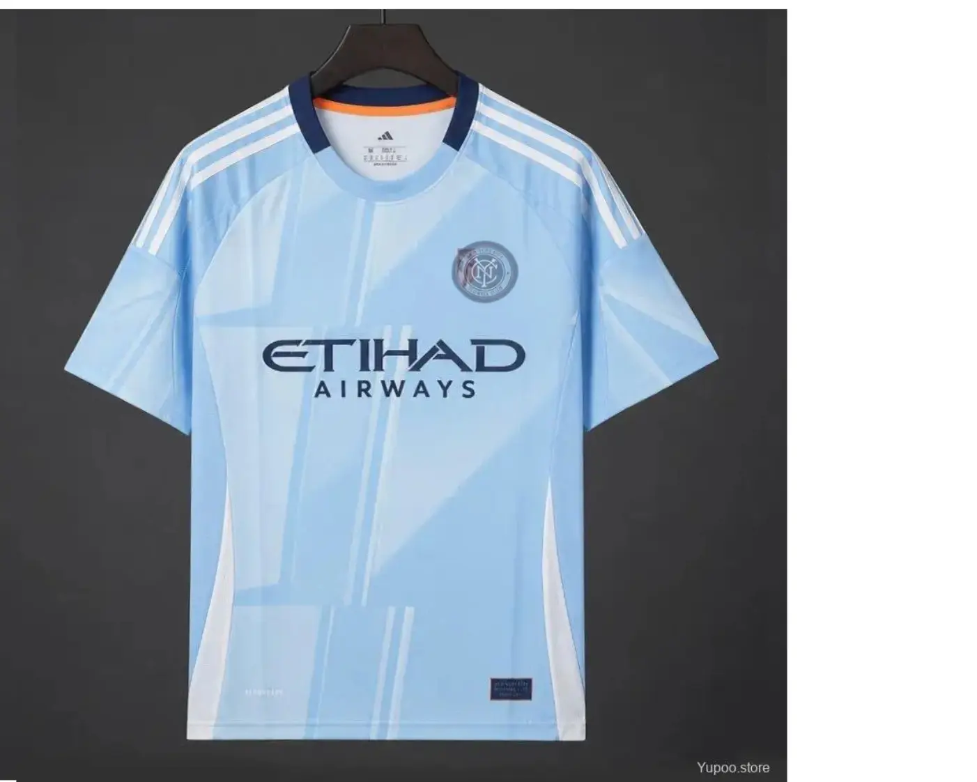 FULL LOGO Ice Blue City Soccer Jersey, Short Sleeve Football Shirt with Contrast Shoulders, Unisex Retro Match Day Fan Top and Training Sportswear for Men and Women