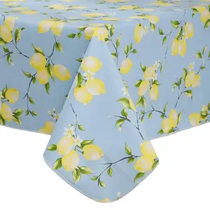 2D Flat Party Tablecloth, Polyester Rectangular or Square Light Blue Lemon Tablecloth, Indoor Outdoor Use, No Power Required