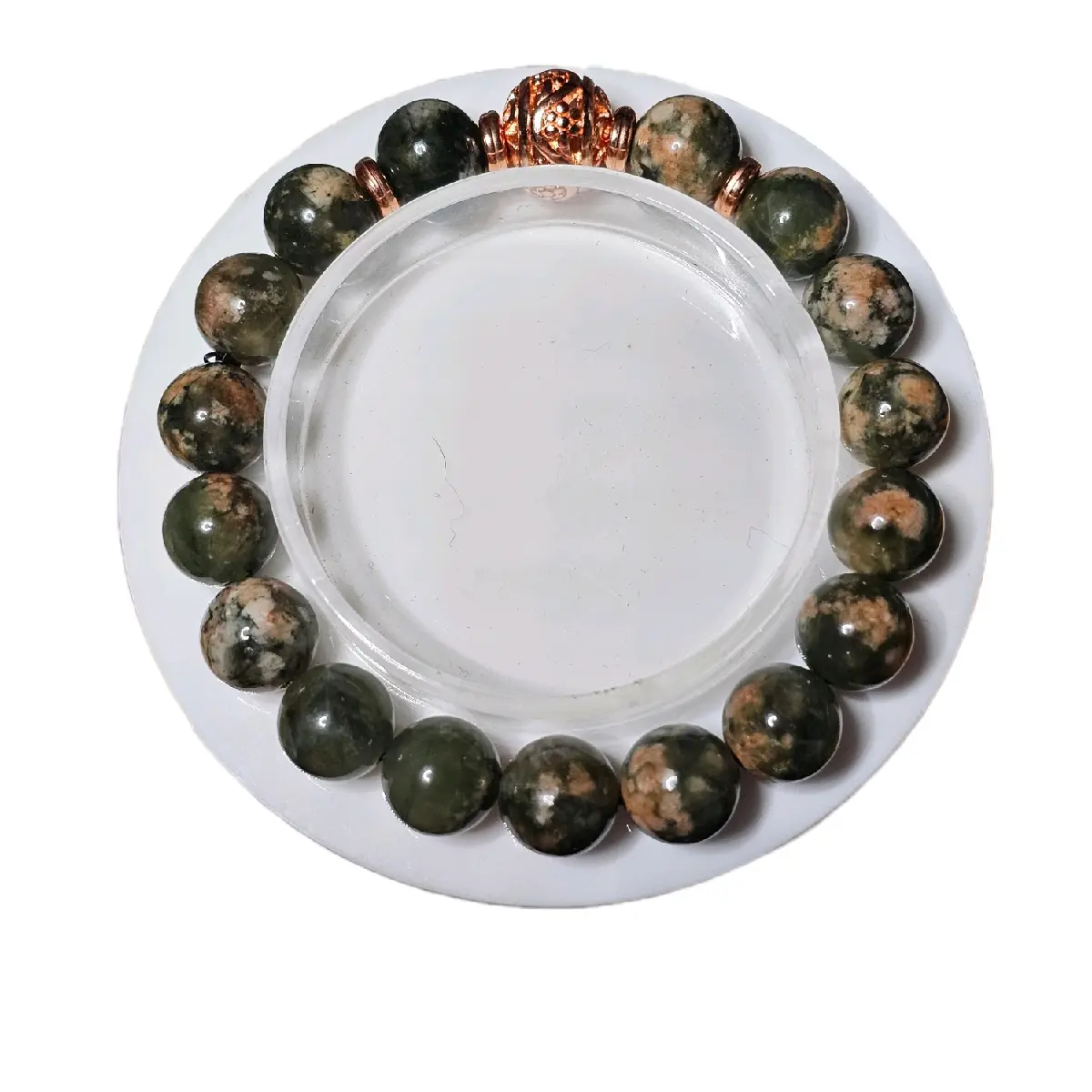 Green Rutile Cherry Blossom Sakura Flower Agate Crystal Bead Bracelet 10mm Length is 7" stretch bracelet