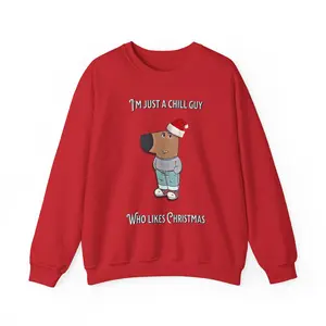 Chill Guy Crewneck Sweatshirt, Funny Christmas Meme Sweatshirt, Holiday Humor Jumper, Relaxing Xmas Pullover, Cozy Winter Top, Unisex