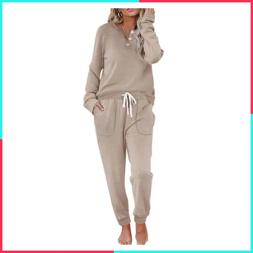 Two Piece Lounge Sets for Women Button Down Sweatshirt and Sweatpants Sweatsuits Set with Pockets Gift