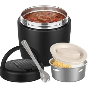 32OZ Vacuum Insulated Food Jar for Hot Food Stainless Steel Wide Mouth Leakproof Lunch Container with Spoon for Adults School Office Black