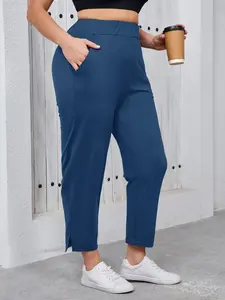 Plus Size Solid Color High Waist Stretchy Pants, Casual Comfy Trousers for Outdoor Hiking Training, Women's Sport & Outdoor Clothing for Plus Size