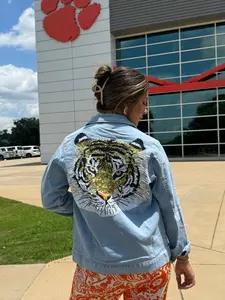 Golden Roar Sequin Embroidery Tiger Denim Jacket