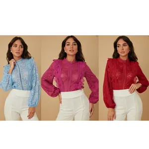 CROCHET AND LACE FASHION BODYSUIT - Crochet Ruffle Detail, Zipper in the Back, Available in Multiple Colors for Women's Womenswear - Tops