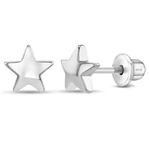 Classic Polished Star Baby / Toddler / Kids Earrings Screw Back Celestial - Sterling Silver