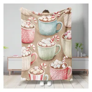 Colorful  Mug Hot Chocolate Cozy Throw Blanket, Xmas Soft Décor For Sofa, Bed, All Season , Soft Comfortable .Thin Blanket Dream Workshop