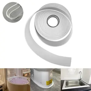 Use white sealant tape for the bathroom and kitchen. For the bathroom, use white self-adhesive sealing strips for the joint filler. Around the bathtub and toilet, apply the gel-like adhesive. For the kitchen countertop - length 3.2 meters