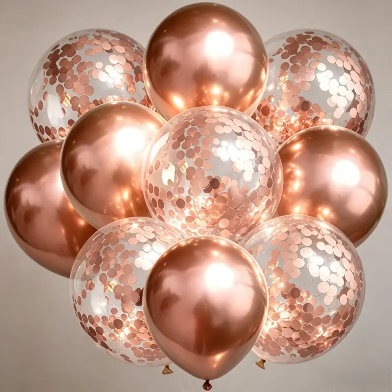 10pcs Champagne Gold Rose Glitter Latex Balloons, 12-Inch Surprise Birthday Balloons, Party Balloons Decorations, Easy to Inflate, Perfect for Weddings, Mother's Day, Valentine's Day, Confetti Balloons
