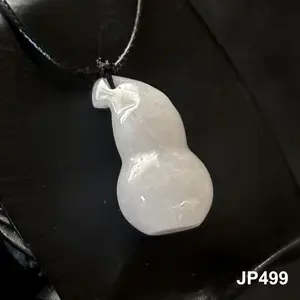 Natural Burmese White Jade Jadeite Carved 'Gourd' Pendant, With Necklace 17 inch