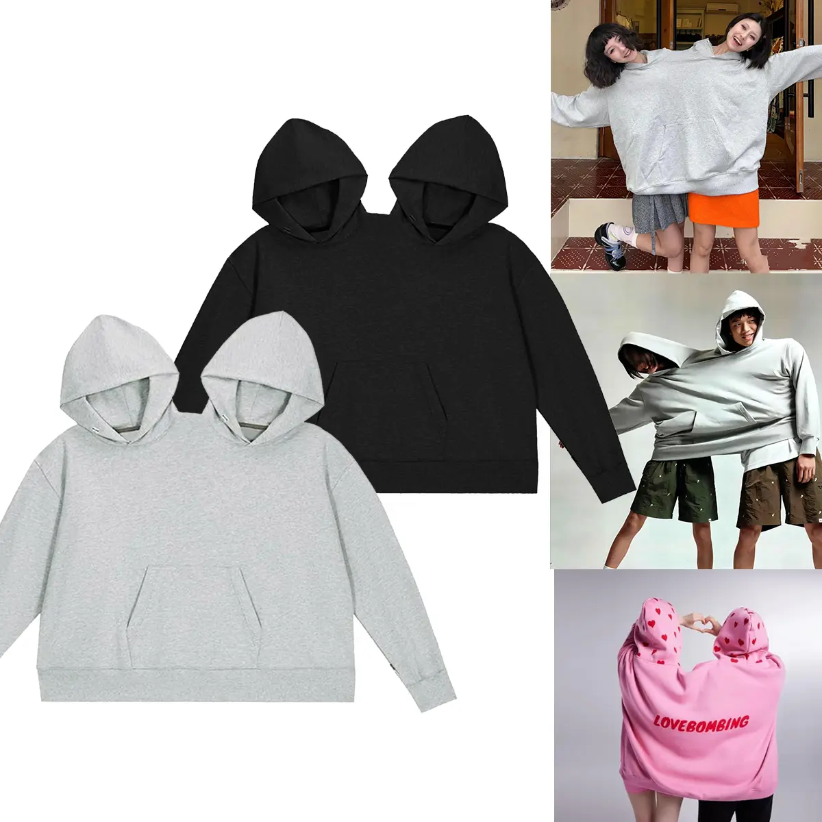 Couples Sweatshirts, Gray Polyester Couples Hoodies,Casual Oversized Hoodies for Men and Women, ChristmasGifts