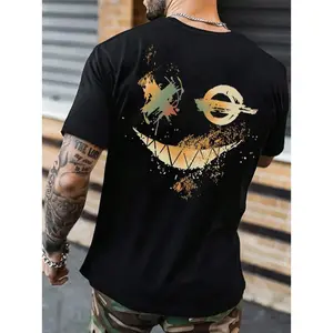 Men's Smile Face Print Crew Neck T-Shirt, Casual Regular Fit Short Sleeve Tee, Summer Daily Wear Tops for Men