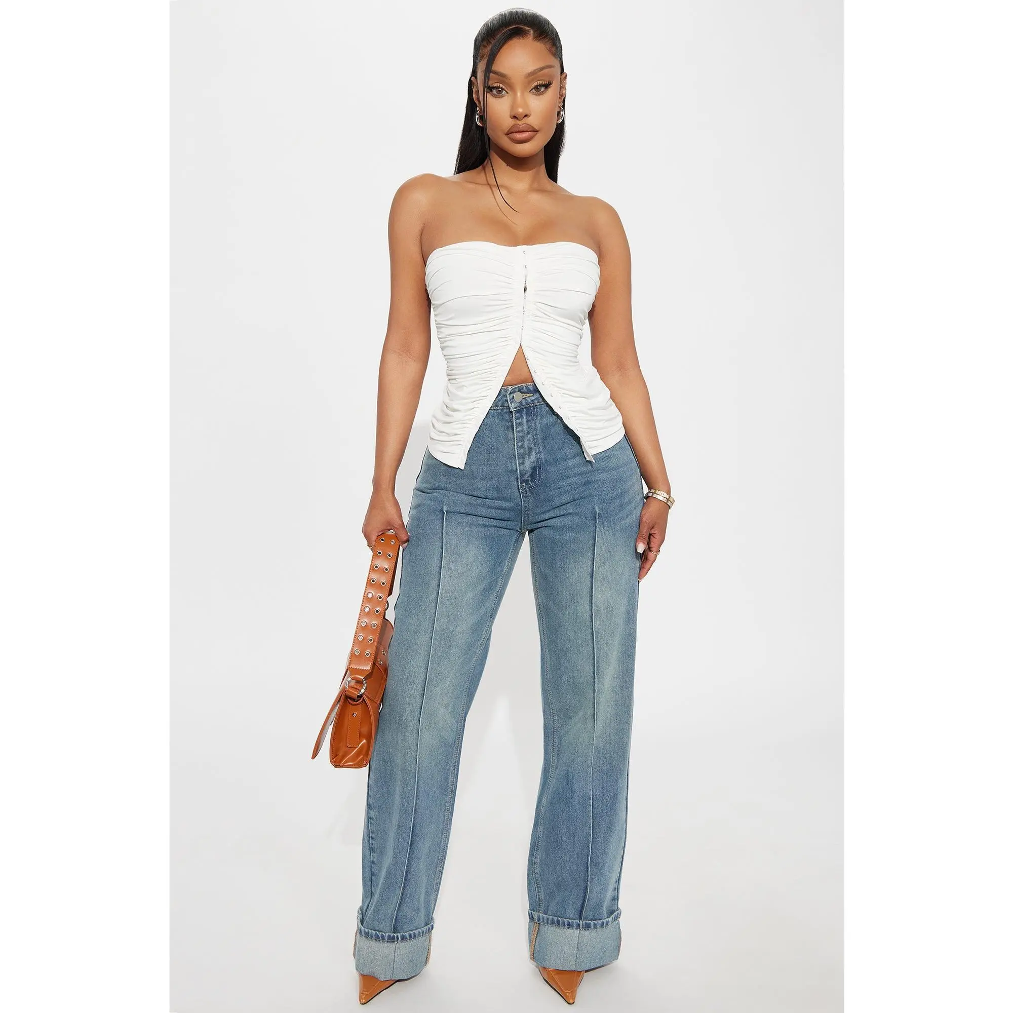 En Route Cuffed Wide Leg Jeans - Medium Wash