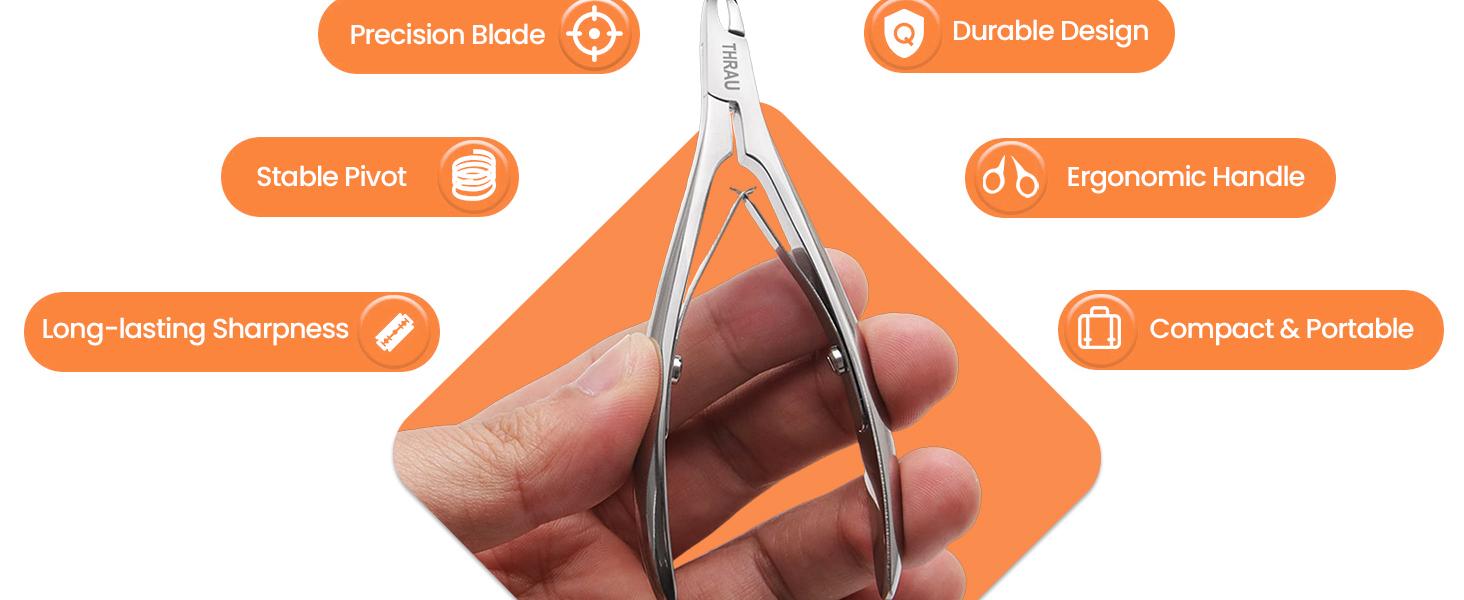 THRAU Cuticle Trimmer for Manicure and Pedicure, Stainless Steel Cuticle Remover Cuticle Nipper, Precise Pointed Tip Grooming Kit for Trim Nail and Dry Skin