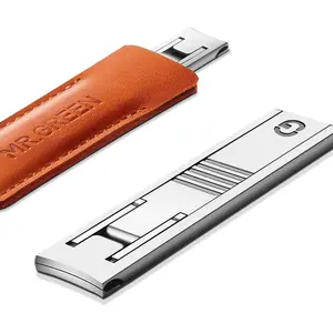 Ultra Thin Nail Clippers German Precision Manufacturing Technology Nail Cutters with Cow Leather Cover Superior Texture (Dark Brown)