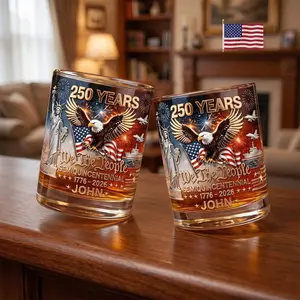 Custom Name, United States 250th Anniversary, Personalized Whiskey Glass, Gift For Men, Patriotic Cup Gift For Him, aM14QdOa