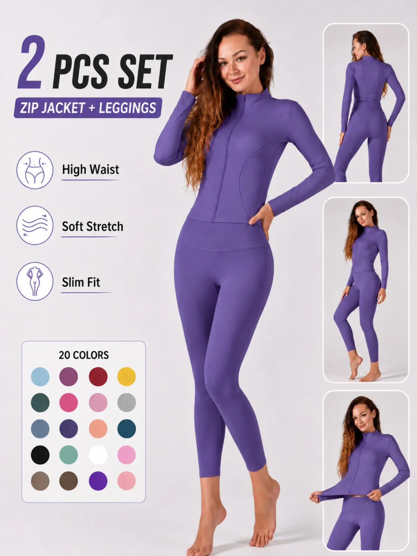 Women's Two-Piece Sportswear Set, Long Sleeve Zip-Up Top & Slim Fit Pants, Stretchable Activewear, Solid Color Design, Athletic Workout Clothing, Ideal for Gym, Fitness, Outdoor Activities, Gym Workout Clothes