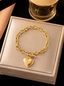 Metal Heart Pendant Bracelet, Ot Clasp Chain Bracelet, Unique Women's Daily Wear Jewelry, Stylish and Trendy Accessory, Fashion Bracelet, Exquisite Bracelet