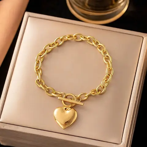 Metal Heart Pendant Bracelet, Ot Clasp Chain Bracelet, Unique Women's Daily Wear Jewelry, Stylish and Trendy Accessory, Fashion Bracelet, Exquisite Bracelet, Jewelry Bracelets