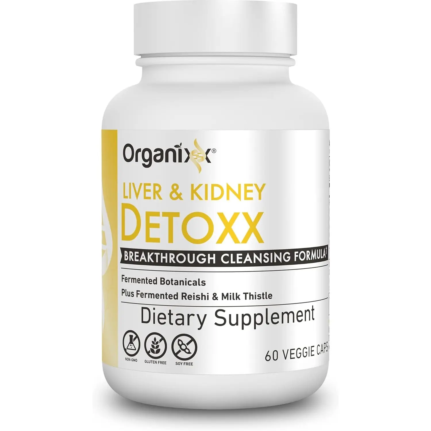 Organixx Organic Kidney & Liver Support Dietary Supplement - Milk Thistle-Reishi Herb Formula, Gluten-Free, Non-GMO, 60 Vegetarian Capsules for Kidney Cleanse Detox & Energy Support