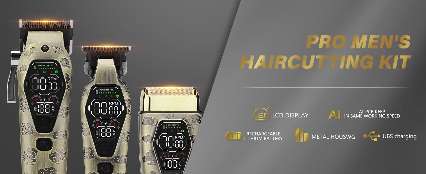 Hair Clippers for Men Professional, T-Blade Hair Trimmer for Men, Electric Shaver Razor, Beard Trimmer, 3 in 1 Cordless Barber Clippers and Trimmers Set, Haircutting Kit LCD Display (Bronze) Hair Clippers for Men Professional, T-Blade Hair Trimmer for Men, Electric Shaver Razor, Beard Trimmer, 3 in 1 Cordless Barber Clippers and Trimmers Set, Haircutting Kit LCD Display (Bronze)