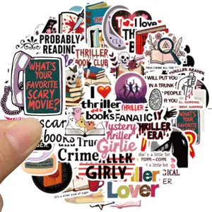 50pcs Thriller Book Stickers Pack, Cartoon Cute Vinyl Waterproof Decals for Water Bottle Laptop Phone Skateboard Scrapbooking Bumper Gifts