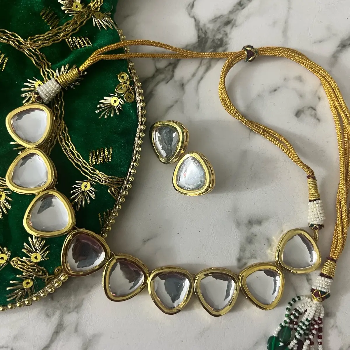 Gold-Plated White Kundan-Studded Jewellery Set