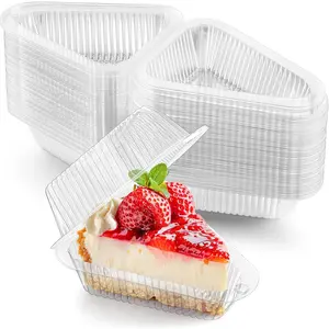 100 Pack Clear Plastic Disposable Triangle Cake Slice Containers with Lids, To-Go Cake Slice Boxes for Desserts, Pie and Cheesecake Carriers