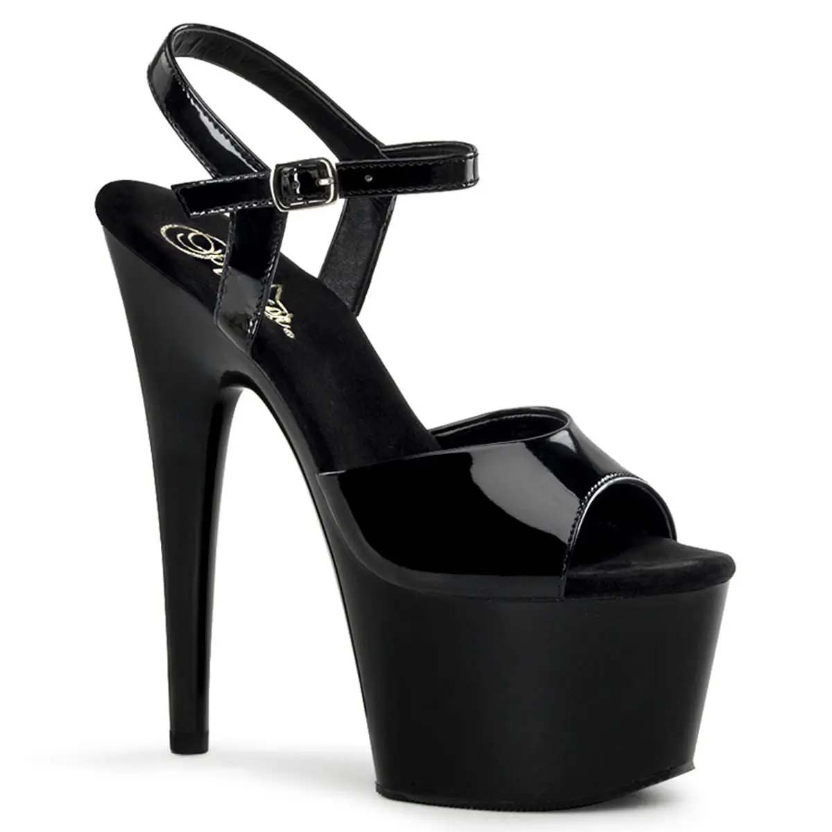 Women's Adore-709 Stiletto High Heels - Black Patent Ankle Strap Sandals, 7-in Stiletto Heel, 2 3/4-in Platform, Bold Footwear for Exotic Dancing, 2 3/4-Inch Platform, 7-Inch Stiletto Heel