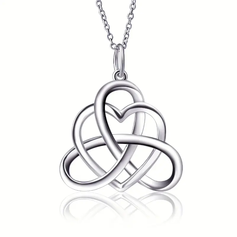 Women's Vintage Platinum-Plated 925 Sterling Silver Celtic Knot Heart Pendant Necklace, 18+2 in Chain, Daily Casual Jewelry, Christmas Gift for Female Adults