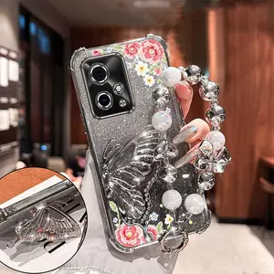 Honor 90 GT 5G Fashion Series Fashion Strap Lanyard Phone Holder Case For Compatible With Huawei Honor 90 GT 5G PC Cover and Elegant Beautiful Elegent Flowers with Butterfly Protector Cases